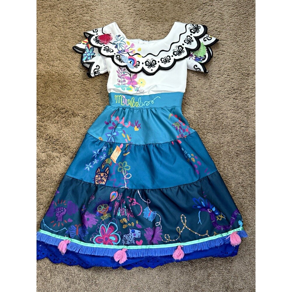 Disney deluxe Encanto Mirabel Costume Dress Girl Size 5 / 6 Blue/White Halloween